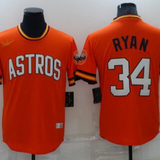 Men's Houston Astros #34 Nolan Ryan Orange Cool Base Stitched Jersey