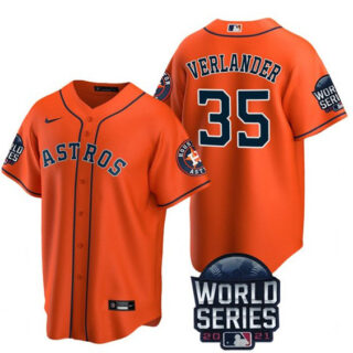 Men's Houston Astros #35 Justin Verlander 2021 Orange World Series Cool Base Stitched Baseball Jersey