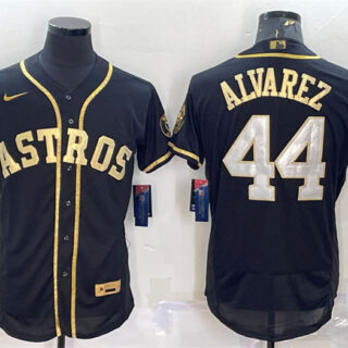 Men's Houston Astros #44 Yordan Alvarez Black Gold Flex Base Stitched Jersey