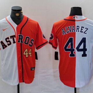 Men's Houston Astros #44 Yordan Alvarez White Orange Split With Patch Cool Base Stitched Baseball Jerseys