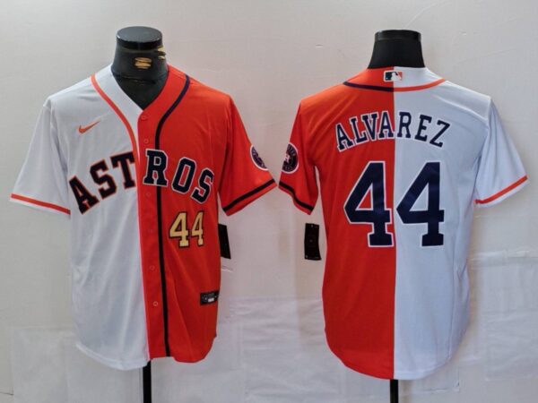 Men's Houston Astros #44 Yordan Alvarez White Orange Split With Patch Cool Base Stitched Baseball Jerseys