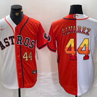 Men's Houston Astros #44 Yordan Alvarez White Orange Split With Patch Cool Base Stitched Baseball Jerseys