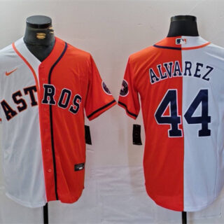 Men's Houston Astros #44 Yordan Alvarez White Orange Split With Patch Cool Base Stitched Baseball Jersey
