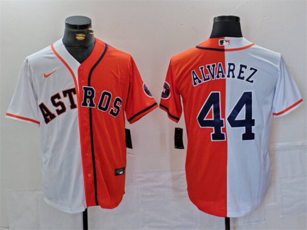 Men's Houston Astros #44 Yordan Alvarez White Orange Split With Patch Cool Base Stitched Baseball Jersey