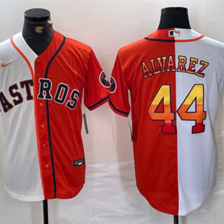 Men's Houston Astros #44 Yordan Alvarez White Orange Split With Patch Cool Base Stitched Baseball Jersey