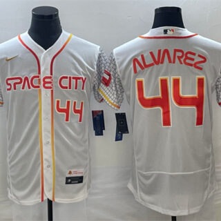 Men's Houston Astros #44 Yordan Alvarez White With 2022 World Serise Champions Patch Stitched Baseball Jersey