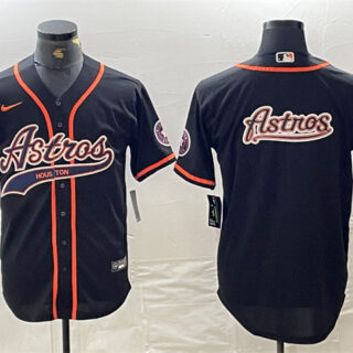Men's Houston Astros Black Team Big Logo With Patch Cool Base Stitched Baseball Jerseys
