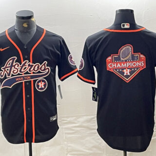 Men's Houston Astros Black Team Big Logo With Patch Cool Base Stitched Baseball Jerseys