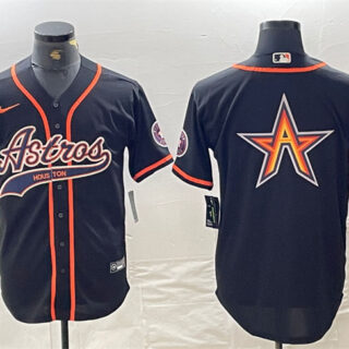 Men's Houston Astros Black Team Big Logo With Patch Cool Base Stitched Baseball Jerseys