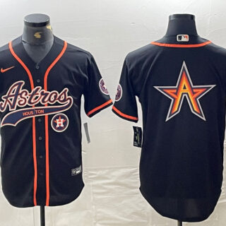Men's Houston Astros Black Team Big Logo With Patch Cool Base Stitched Baseball Jerseys