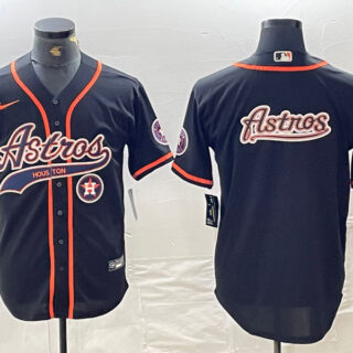 Men's Houston Astros Black Team Big Logo With Patch Cool Base Stitched Baseball Jerseys