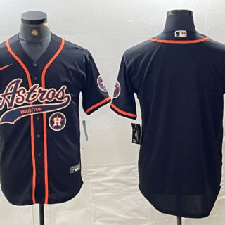 Men's Houston Astros Black Team With Patch Cool Base Stitched Baseball Jerseys