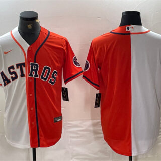 Men's Houston Astros Blank White Orange Split With Patch Cool Base Stitched Baseball Jerseys