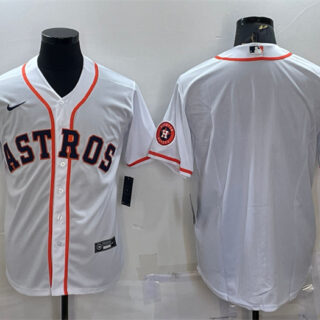 Men's Houston Astros Blank White With Patch Cool Base Stitched Jersey