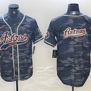 Men's Houston Astros Gray Camo Team Big Logo With Patch Cool Base Stitched Baseball Jersey