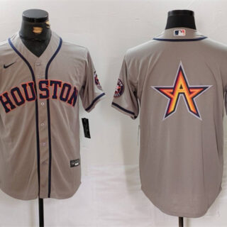 Men's Houston Astros Gray Team Big Logo With Patch Cool Base Stitched Baseball Jerseys