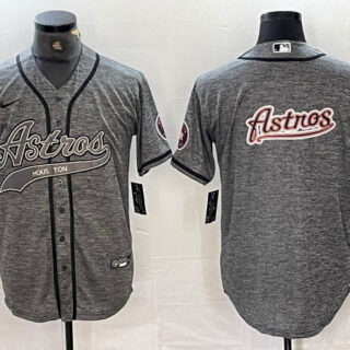 Men's Houston Astros Grey Team Big Logo With Patch Cool Base Stitched Baseball Jersey 3