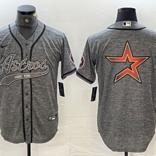 Men's Houston Astros Grey Team Big Logo With Patch Cool Base Stitched Baseball Jerseys 1