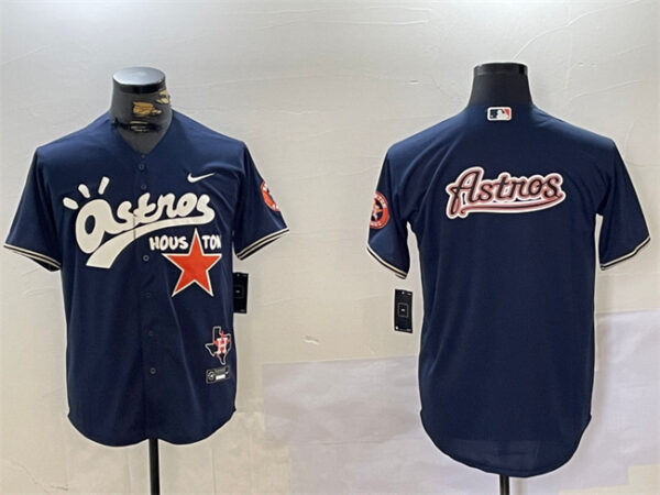Men's Houston Astros Navy Team Big Logo Cactus Jack Style Vapor Premier Limited Stitched Baseball Jerseys