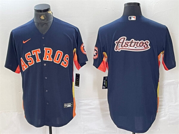 Men's Houston Astros Navy Team Big Logo With Patch Cool Base Stitched Baseball Jersey 1