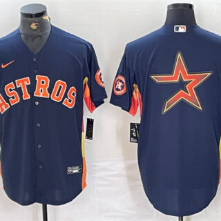 Men's Houston Astros Navy Team Big Logo With Patch Cool Base Stitched Baseball Jersey 2