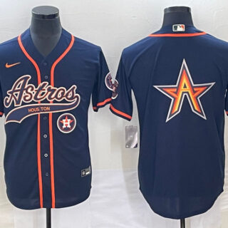 Men's Houston Astros Navy Team Big Logo With Patch Cool Base Stitched Baseball Jersey 3