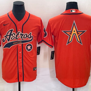 Men's Houston Astros Orange Team Big Logo With Patch Cool Base Stitched Baseball Jersey