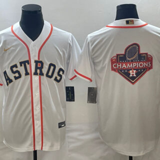 Men's Houston Astros White 2023 Gold Collection With World Serise Champions Patch Team Big Logo Cool Base Stitched Baseball Jersey