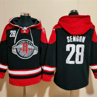 Men's Houston Rockets #28 Alperen Sengun Black Red Lace-Up Pullover Hoodie