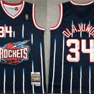 Men's Houston Rockets #34 Hakeem Olajuwon Navy 1996-97 Mitchell & Ness Hardwood Classics Swingman Stitched Basketball Jersey