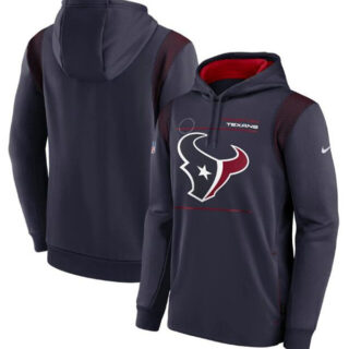 Men's Houston Texans 2021 Navy Sideline Logo Performance Pullover Hoodie