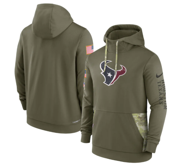 Men's Houston Texans 2022 Olive Salute To Service Therma Performance Pullover Hoodie