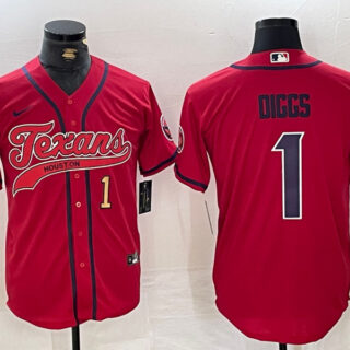 Men's Houston Texans #1 Stefon Diggs Red With Patch Cool Base Stitched Baseball Jerseys
