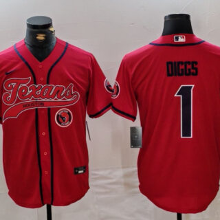 Men's Houston Texans #1 Stefon Diggs Red With Patch Cool Base Stitched Baseball Jerseys