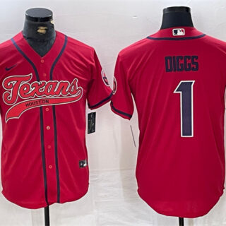 Men's Houston Texans #1 Stefon Diggs Red With Patch Cool Base Stitched Baseball Jersey