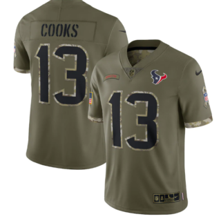 Men's Houston Texans #13 Brandin Cooks Olive 2022 Salute To Service Limited Stitched Jersey