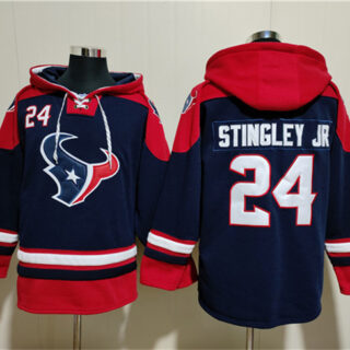 Men's Houston Texans #24 Derek Stingley Jr. Navy Ageless Must-Have Lace-Up Pullover Hoodie