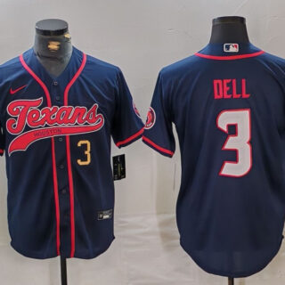 Men's Houston Texans #3 Tank Dell Navy With Patch Cool Base Stitched Baseball Jerseys
