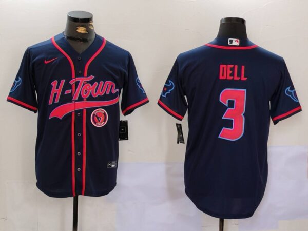 Men's Houston Texans #3 Tank Dell Navy With Patch Cool Base Stitched Baseball Jerseys