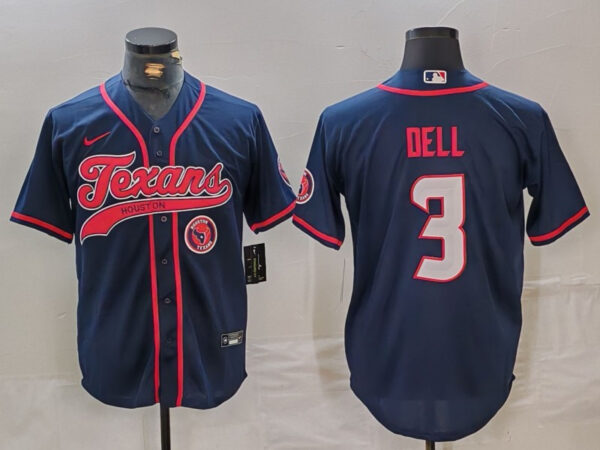 Men's Houston Texans #3 Tank Dell Navy With Patch Cool Base Stitched Baseball Jerseys