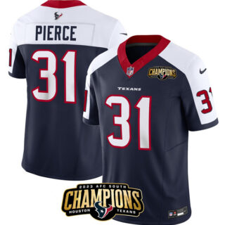 Men's Houston Texans #31 Dameon Pierce Navy White 2023 F.U.S.E. AFC South Champions Patch Limited Stitched Football Jersey