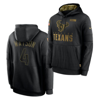 Men's Houston Texans #4 Deshaun Watson 2020 Salute To Service Black Sideline Performance Pullover Hoodie