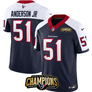 Men's Houston Texans #51 Will Anderson Jr. Navy White 2023 F.U.S.E. AFC South Champions Patch Limited Stitched Football Jersey