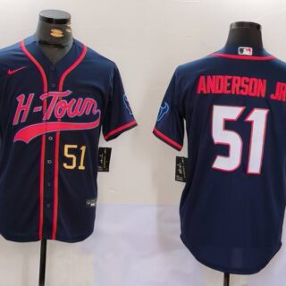 Men's Houston Texans #51 Will Anderson Jr. Navy With Patch Cool Base Stitched Baseball Jerseys