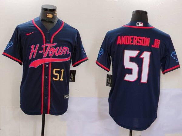 Men's Houston Texans #51 Will Anderson Jr. Navy With Patch Cool Base Stitched Baseball Jerseys