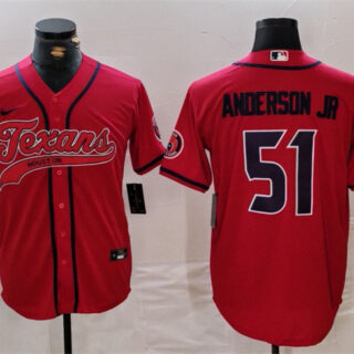 Men's Houston Texans #51 Will Anderson Jr. Red With Patch Cool Base Stitched Baseball Jersey