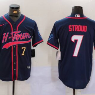 Men's Houston Texans #7 C.J. Stroud Navy With Patch Cool Base Stitched Baseball Jerseys