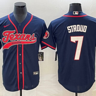 Men's Houston Texans #7 C.J. Stroud Navy With Patch Cool Base Stitched Baseball Jersey