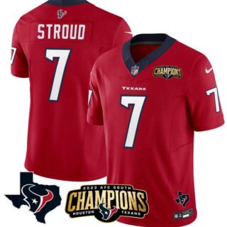 Men's Houston Texans #7 C.J. Stroud Red 2023 F.U.S.E. AFC South Champions Patch And Team Logo Patch Vapor Untouchable Limited Stitched Football Jersey