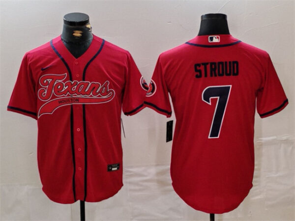 Men's Houston Texans #7 C.J. Stroud Red With Patch Cool Base Stitched Baseball Jersey